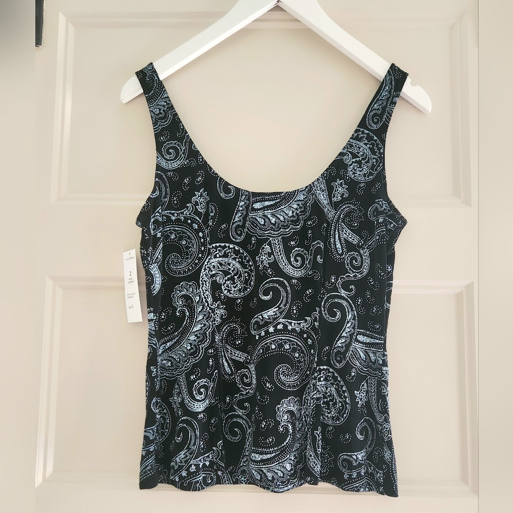 Alex Evenings 2 Piece Glitter Paisley Tank Jacket Set Black Blue Womens S New - Picture 7 of 12